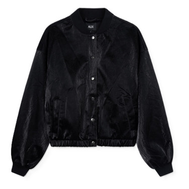 Ladies Woven Velvet Leather Bomber Zwart 1