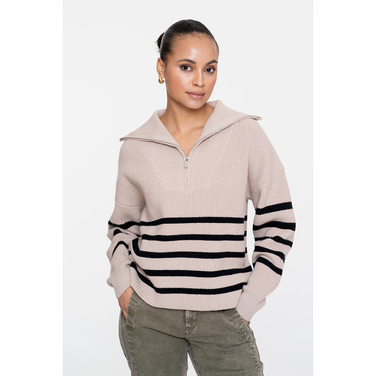 Pullover zip striped Zand
