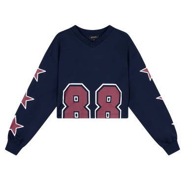 ladies knitted cropped top with v-neck Ulla Donker Blauw