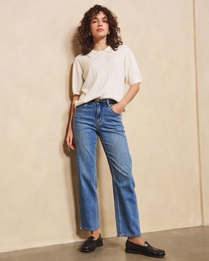 Trousers straight embellished jeans Blauw