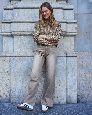 Trousers wide leg garment dye Beige