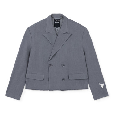 Ladies Woven Double Breasted Blazer Grijs