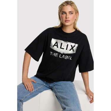 Ladies Knitted Foil Print T-shirt Zwart 1