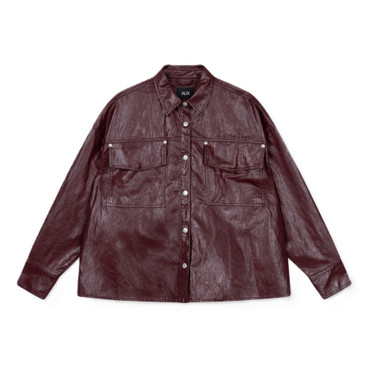 Ladies Woven Faux Leather Blouse Bordeaux