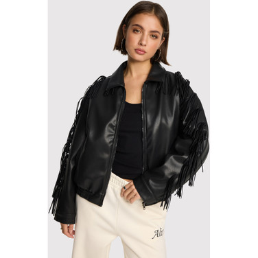 Ladies Woven Fringe Jacket Zwart 1