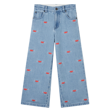 Jeans Allover Kisses Embroidered Blauw