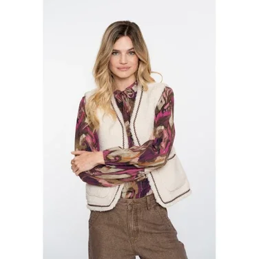 Gilet teddy embroidery zigzag Off White
