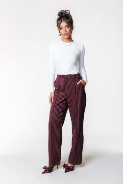 Rus Pinstripe Straight Pintuck Pants Rood
