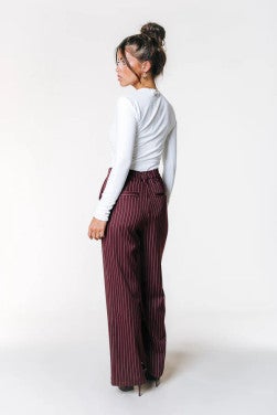 Rus Pinstripe Straight Pintuck Pants Rood