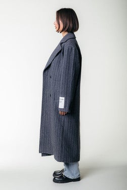 Zania Double Breasted Wool Long Coat Grijs