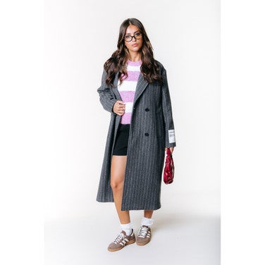 Zania Double Breasted Wool Long Coat Grijs