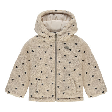 girls winter teddy jacket hearts embroidery Beige