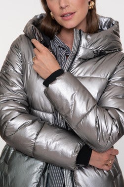 Jacket metallic mid long Zilver