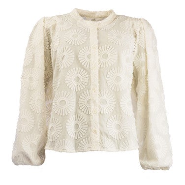 Job Flower Embroidery Blouse Off White