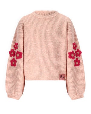 Kem Melange Knitted Sweater with Flower embro Roze