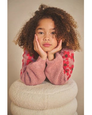 Kem Melange Knitted Sweater with Flower embro Roze