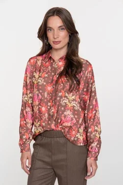 Blouse Met Barok Bloemenprint Bruin 1