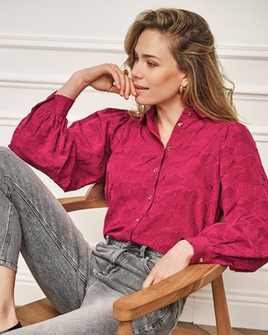 Blouse flower jacquard Roze