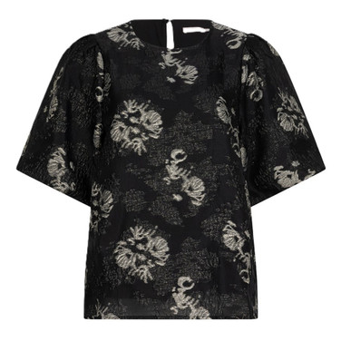 Top jacquard puff slve Zwart 1