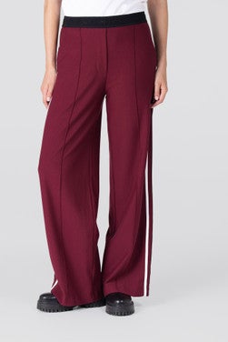 JOY BROEK HVM 411 wide leg binding at side logo waistband Bordeaux