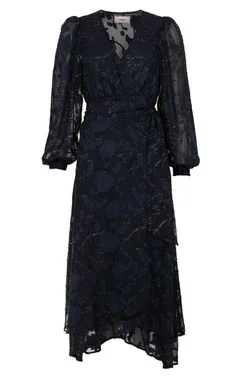 Dress Blossom Layer Burnout Flower Donker Blauw