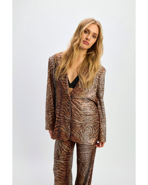 ladies knitted oversized blazer tiger print BODI Bruin 1