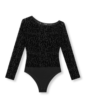 ladies knitted body flock print ELLY Zwart 1