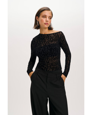 ladies knitted body flock print ELLY Zwart 1