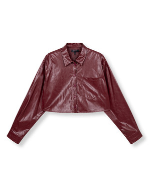ladies woven cropped pu blouse LOU Bordeaux