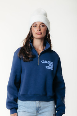 Uni Logo Relaxed Zip Sweat Blauw
