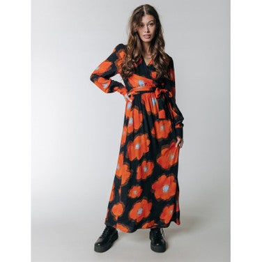 Lola Painted Flower Longsleeve Maxi Wrap Dress Multi KL