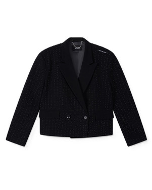 ladies woven cropped studs blazer Zwart 1
