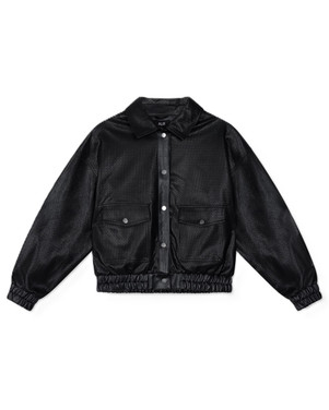 ladies woven braided faux leather jacket Zwart 1