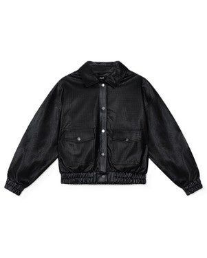 ladies woven braided faux leather jacket Zwart 1