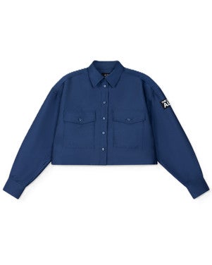 ladies woven cropped blouse Blauw