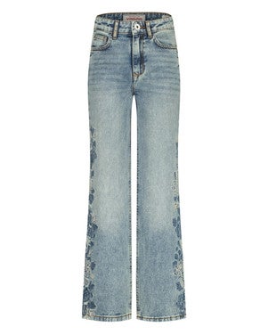 Cato Special Flower Embro Wide Leg Licht Blauw