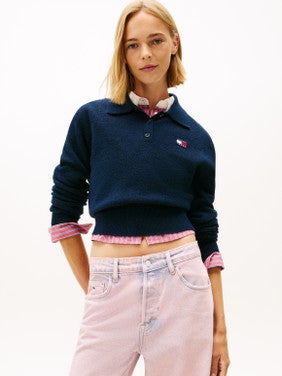 TJW Fluffy Polo Sweater Donker Blauw
