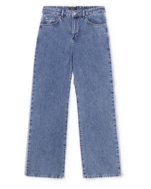 ladies woven mix denim pants Licht Blauw