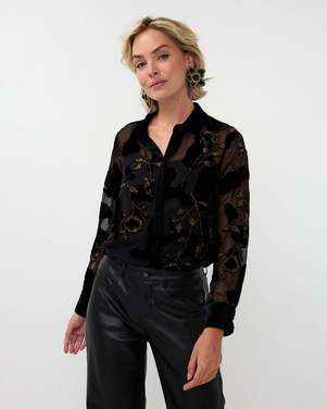 Blouse burnout flower Zwart 1