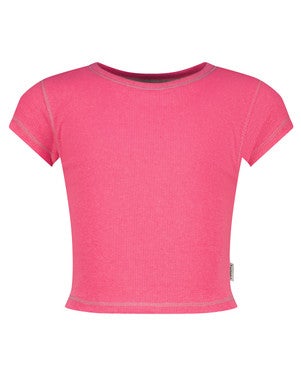 Basic-Crop Rib Tee Roze