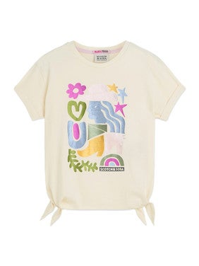 Front artwork relaxedfit knotted Tshirt Beige