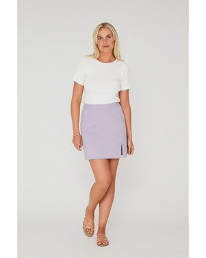 Rib knit short sleeve top Wit 1