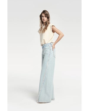 Palazzo Jeans With Fringes Blauw