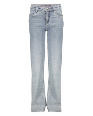 Jeans wide leg + rhinestones Blauw