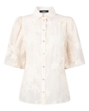 PRIYA BLOUSE TE 773 short puffed sleeve flower embroidery Off White