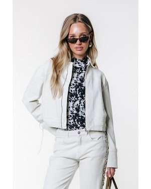 Olaine Braided Sleeve Denim Blouse Beige