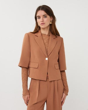 Blazer cropped crêpe Camel