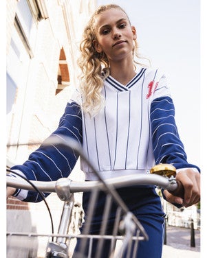 10sixteen Stripe V neck Sweater Baseball Blauw