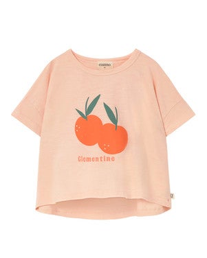 Syra soft slub cotton print T-shirt clementine Roze