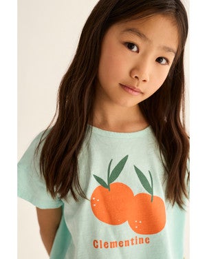 Syra soft slub cotton print T-shirt clementine Licht Blauw